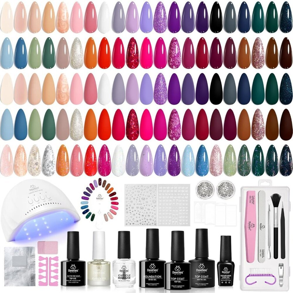 Beetles Gel Nail Polish Kit With Uv Light, 75pcs Gel Polish Starter Kit With Bas